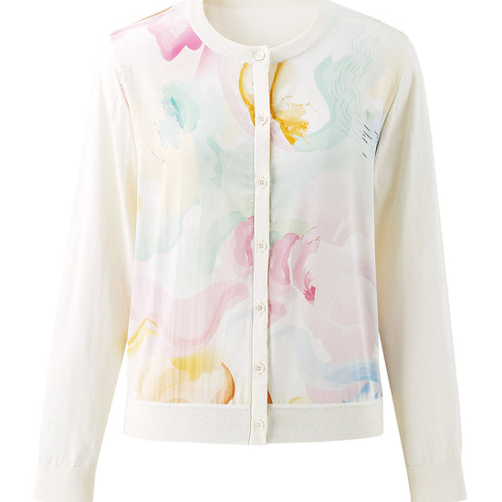 COMOBOCA Women's Floral Print Panel Knit Cardigan