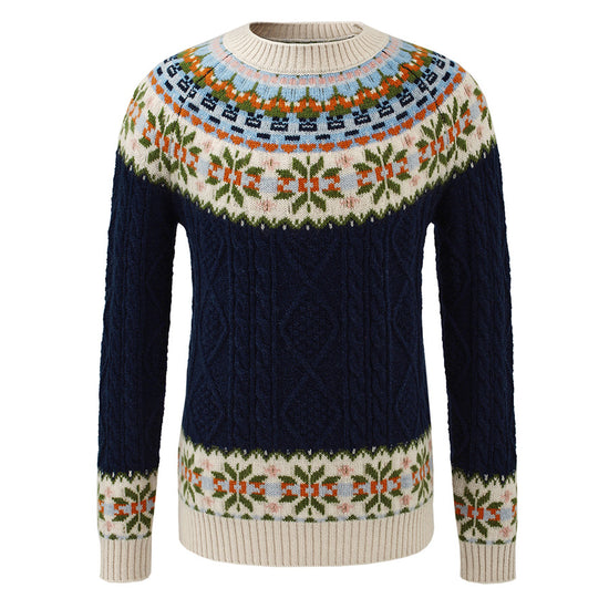 COMOBOCA 100% Wool Kids' Cable Fair Isle Round Neck Sweater