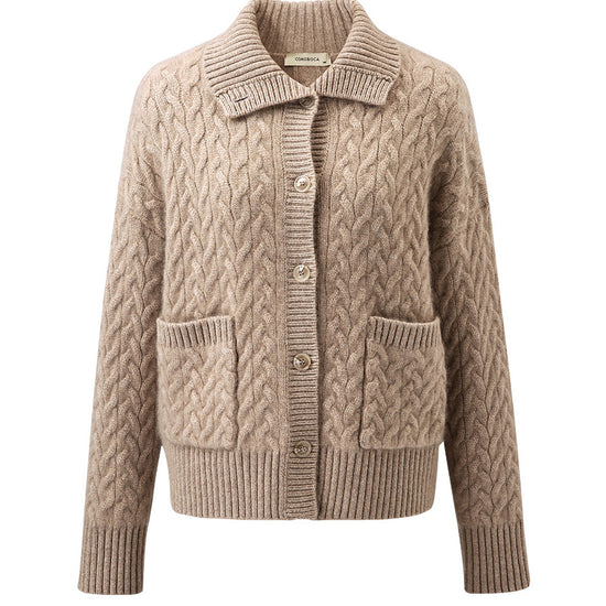 COMOBOCA 100% Cashmere Women's Cable Knit Pocket Cardigan