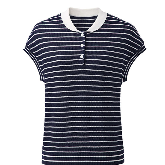COMOBOCA Women's Cotton Silk Striped Knit Polo Shirt