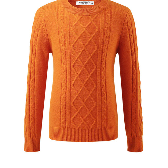 COMOBOCA 100% Wool Kids' Ribbed Round Neck Sweater