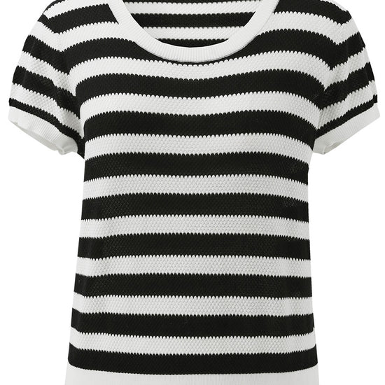 COMOBOCA Women's Striped Ribbed Knit T-Shirt