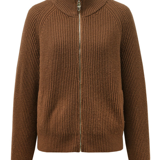 COMOBOCA 100% Wool Women's Half-High Neck Zip Cardigan