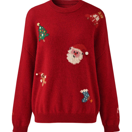 COMOBOCA Women's Wool Christmas Themed Round Neck Sweater