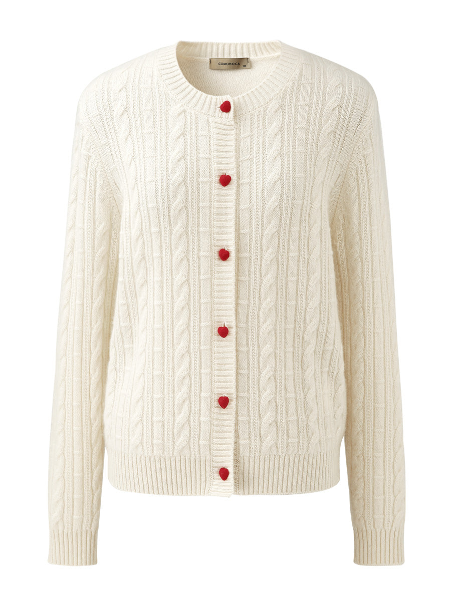 COMOBOCA 100% Cashmere Women's Cable Button Front Knit Cardigan