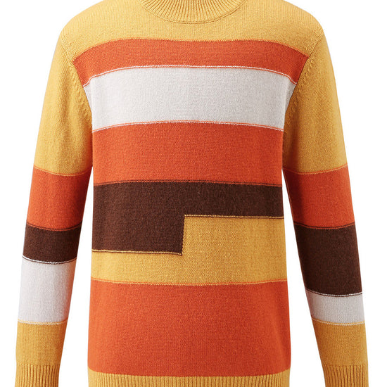 COMOBOCA 100% Wool Kids' Geometric Color Block Striped Knit Sweater