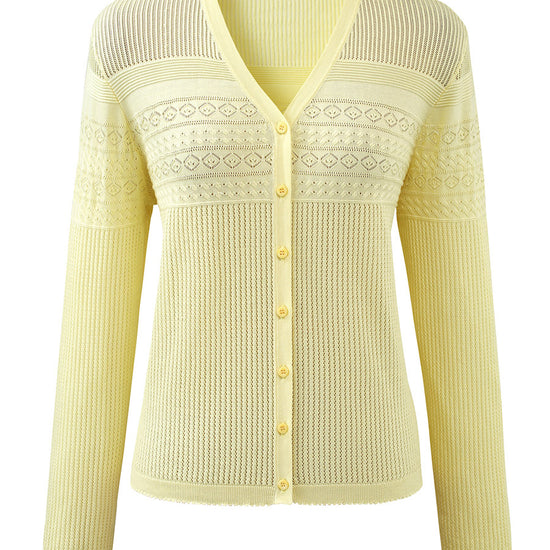 COMOBOCA Women's Pointelle Knit V-Neck Cardigan