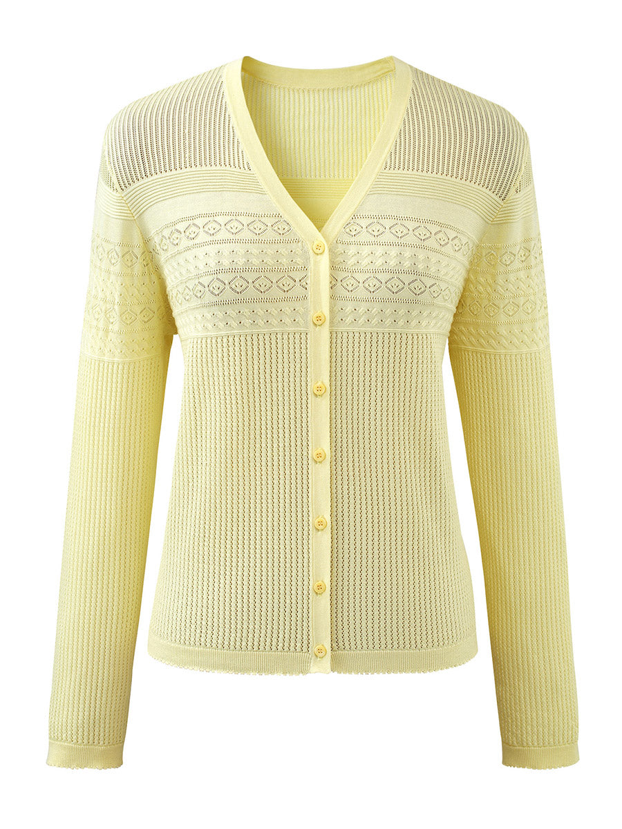 COMOBOCA Women's Pointelle Knit V-Neck Cardigan