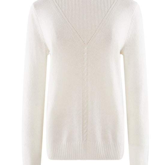 COMOBOCA WHITE 100% Cashmere Mock Neck Ribbed Knit Sweater