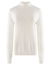 COMOBOCA WHITE 100% Cashmere Mock Neck Ribbed Knit Sweater