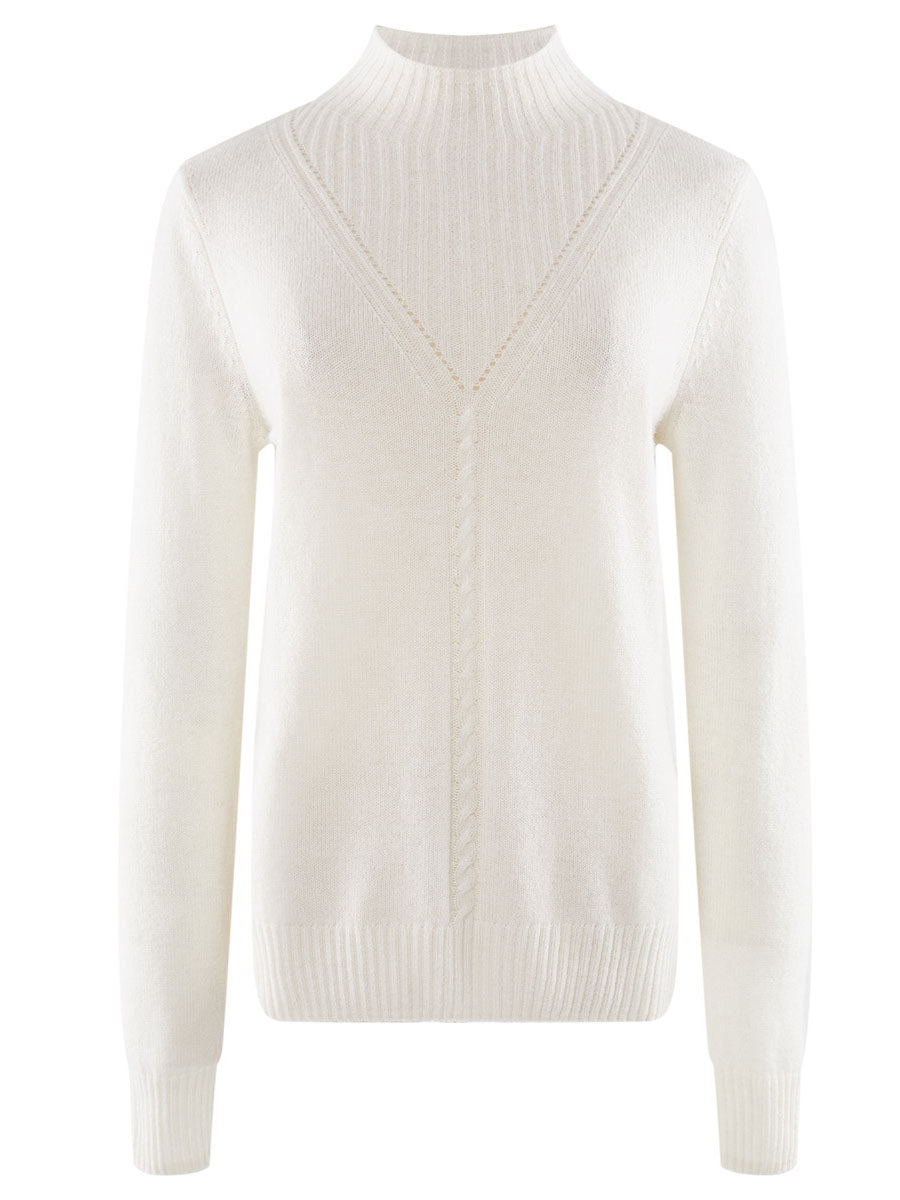 COMOBOCA WHITE 100% Cashmere Mock Neck Ribbed Knit Sweater