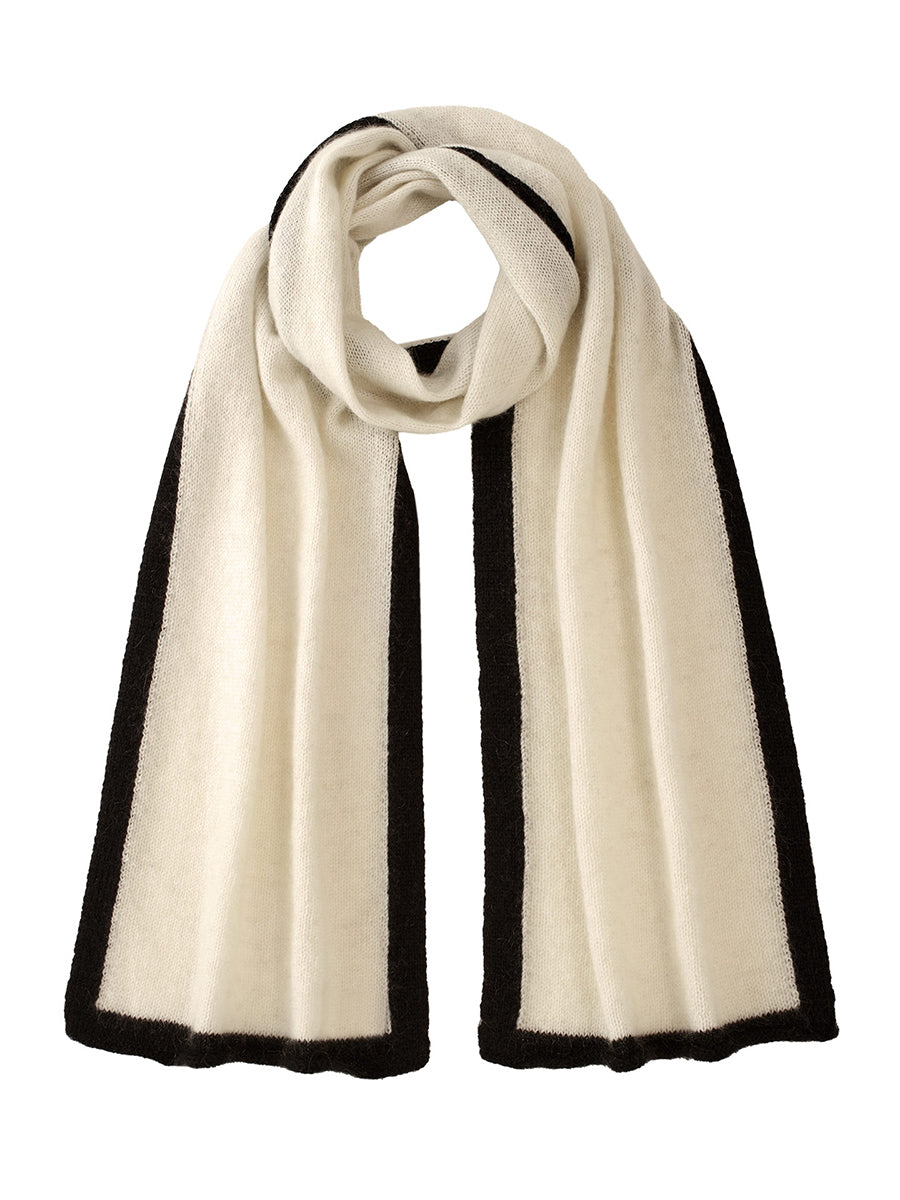 COMOBOCA White 100% Cashmere Women's Striped Knit Scarf