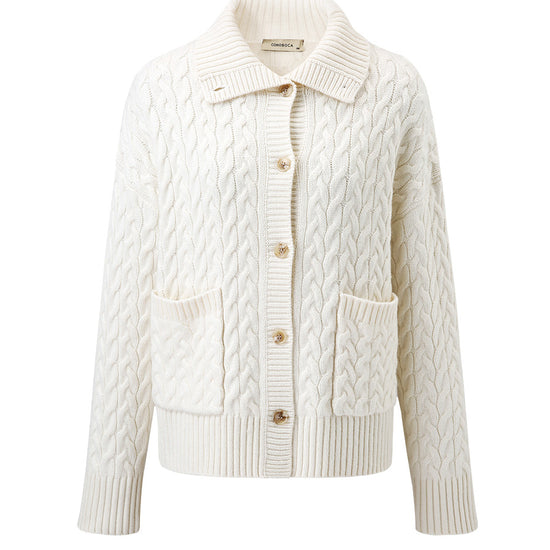 COMOBOCA 100% Cashmere Women's Cable Knit Pocket Cardigan