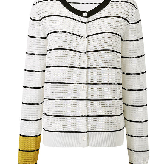 COMOBOCA Women's Striped Ribbed Button Down Cardigan