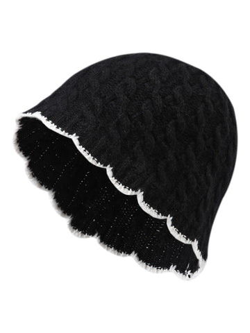 COMOBOCA Black 100% Cashmere Women's Cable Knit Beanie