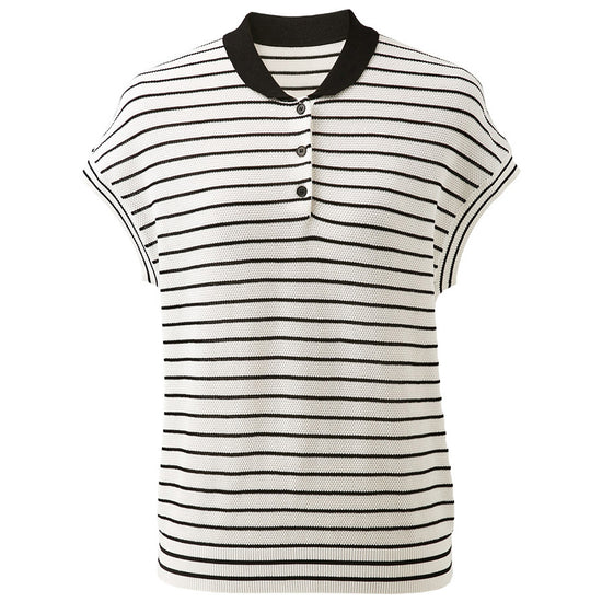COMOBOCA Women's Cotton Silk Striped Knit Polo Shirt