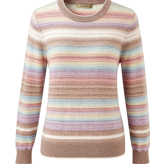 COMOBOCA 100% Cashmere Women's Rainbow Striped Round Neck Sweater