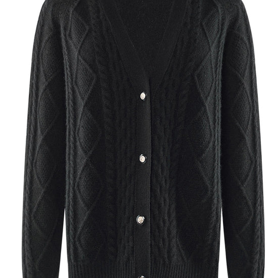 COMOBOCA 100% Cashmere Women's V-Neck Cable Knit Cardigan