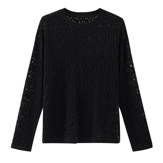 COMOBOCA Women's Openwork Round Neck Knit Sweater