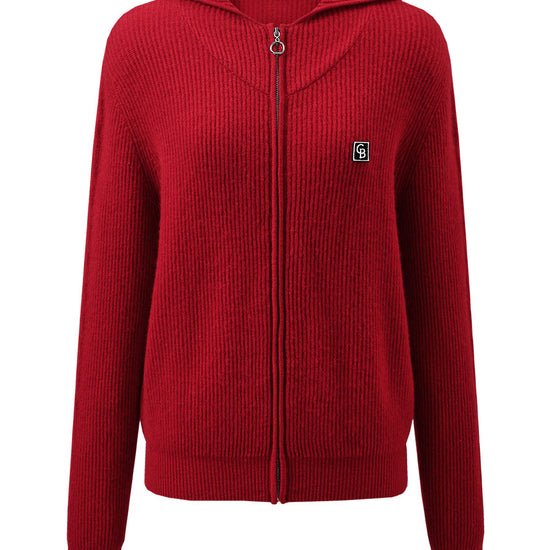COMOBOCA 100% Cashmere Women's Ribbed Zip Knit Cardigan Hoodie