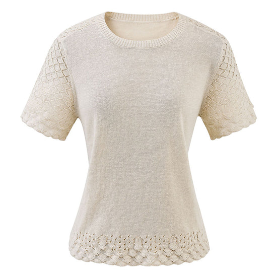 COMOBOCA Women's Lace Trim Knit T-Shirt