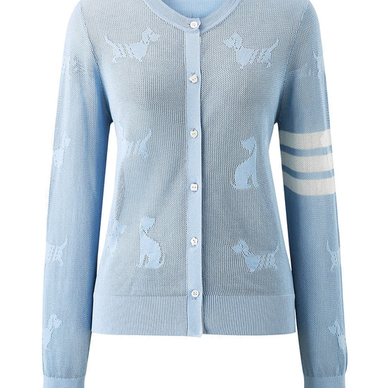 COMOBOCA Women's Pet Pointelle Knit Round Neck Cardigan