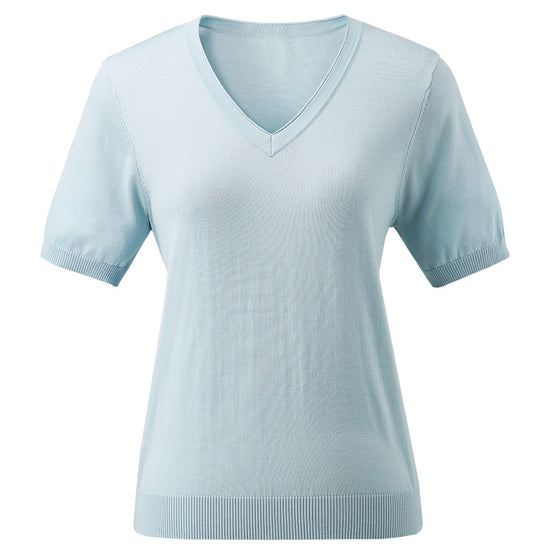 COMOBOCA Women's Lyocell V-Neck Ribbed Knit T-Shirt