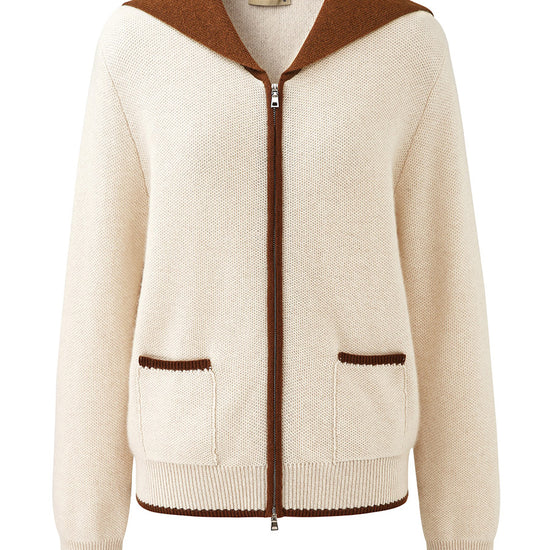 COMOBOCA 100% Cashmere Women's Contrast Collar Double Zip Cardigan