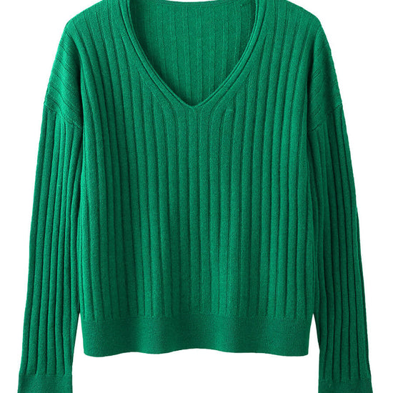 COMOBOCA 100% Cashmere Women's Cozy Ribbed V-Neck Sweater