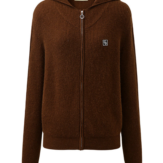 COMOBOCA 100% Cashmere Women's Ribbed Zip Knit Cardigan Hoodie