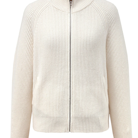 COMOBOCA 100% Wool Women's Half-High Neck Zip Cardigan