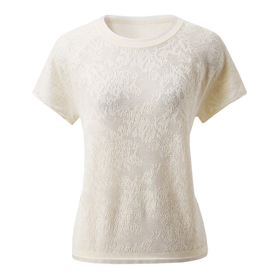 COMOBOCA Women's Lace Patterned Knit T-Shirt