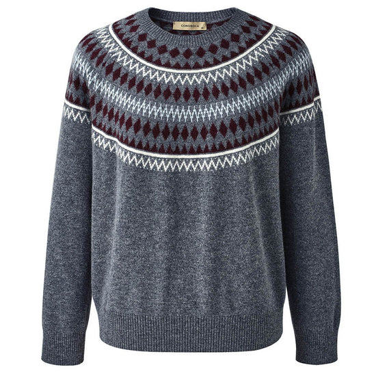 COMOBOCA 100% Wool Women's Geometric Fair Isle Knit Sweater