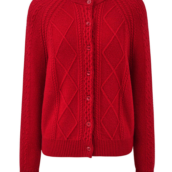 COMOBOCA 100% Cashmere Women's Argyle Cable Button Up Knit Cardigan