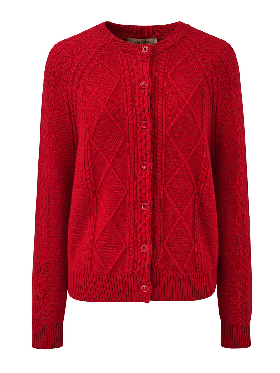 COMOBOCA 100% Cashmere Women's Argyle Cable Button Up Knit Cardigan