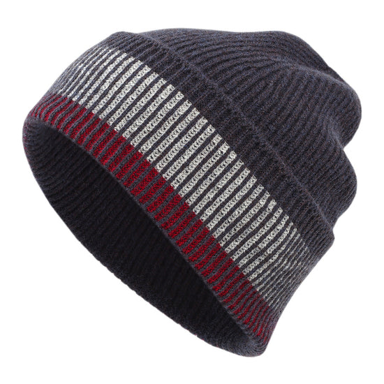 COMOBOCA 100% Wool Men's Striped Ribbed Knit Beanie