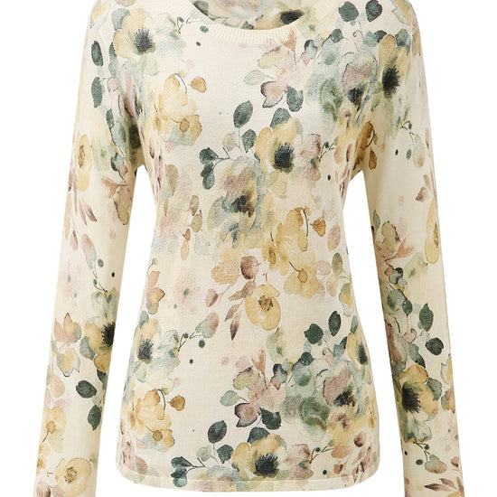 COMOBOCA Women's Floral Round Neck Sweater