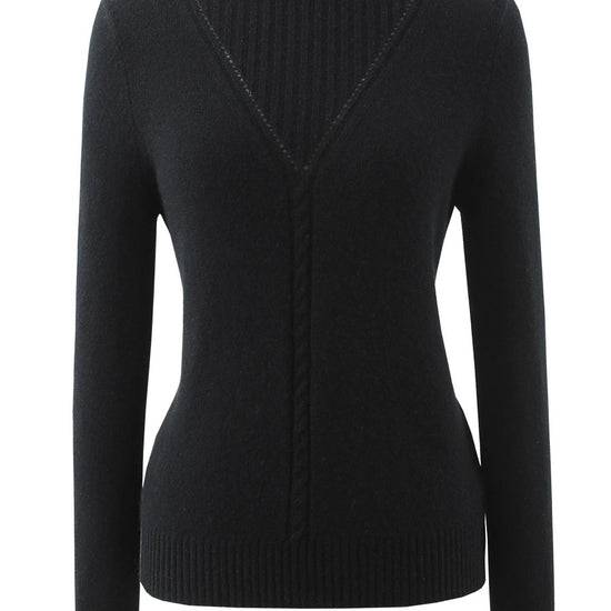 COMOBOCA BLACK 100% Cashmere Mock Neck Ribbed Knit Sweater