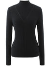 COMOBOCA BLACK 100% Cashmere Mock Neck Ribbed Knit Sweater