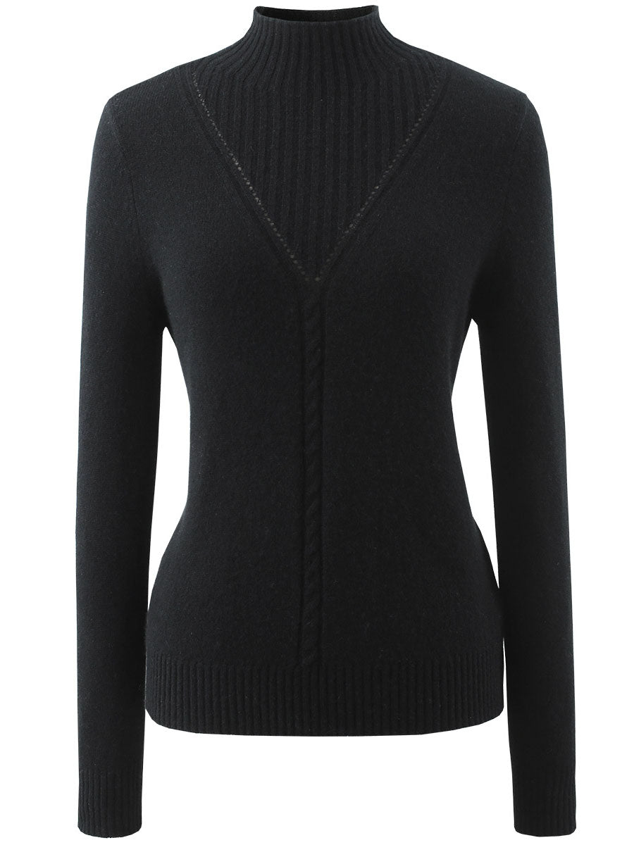 COMOBOCA BLACK 100% Cashmere Mock Neck Ribbed Knit Sweater
