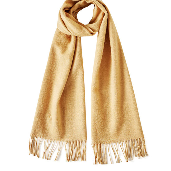COMOBOCA Camel 100% Wool Fringe Versatile Scarf