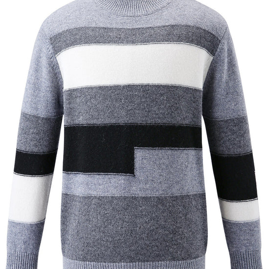 COMOBOCA 100% Wool Kids' Geometric Color Block Striped Knit Sweater