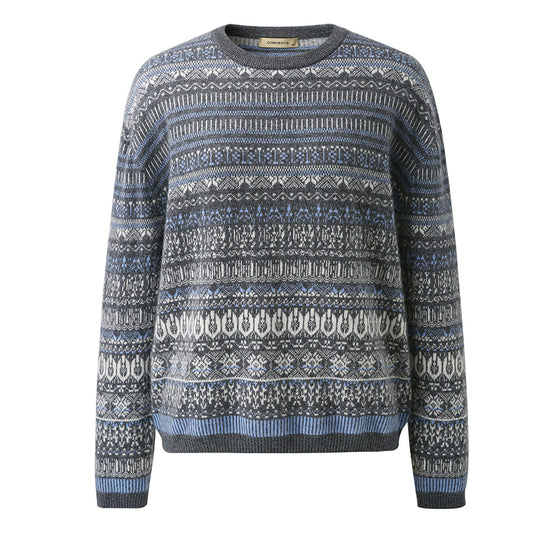 COMOBOCA 100% Cashmere Women's Fair Isle Round Neck Sweater