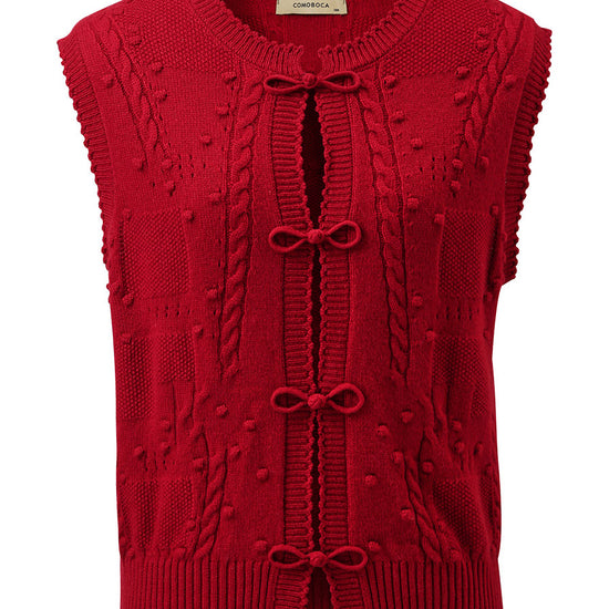 COMOBOCA 100% Cashmere Women's Bow Detailing Cable Knit Vest