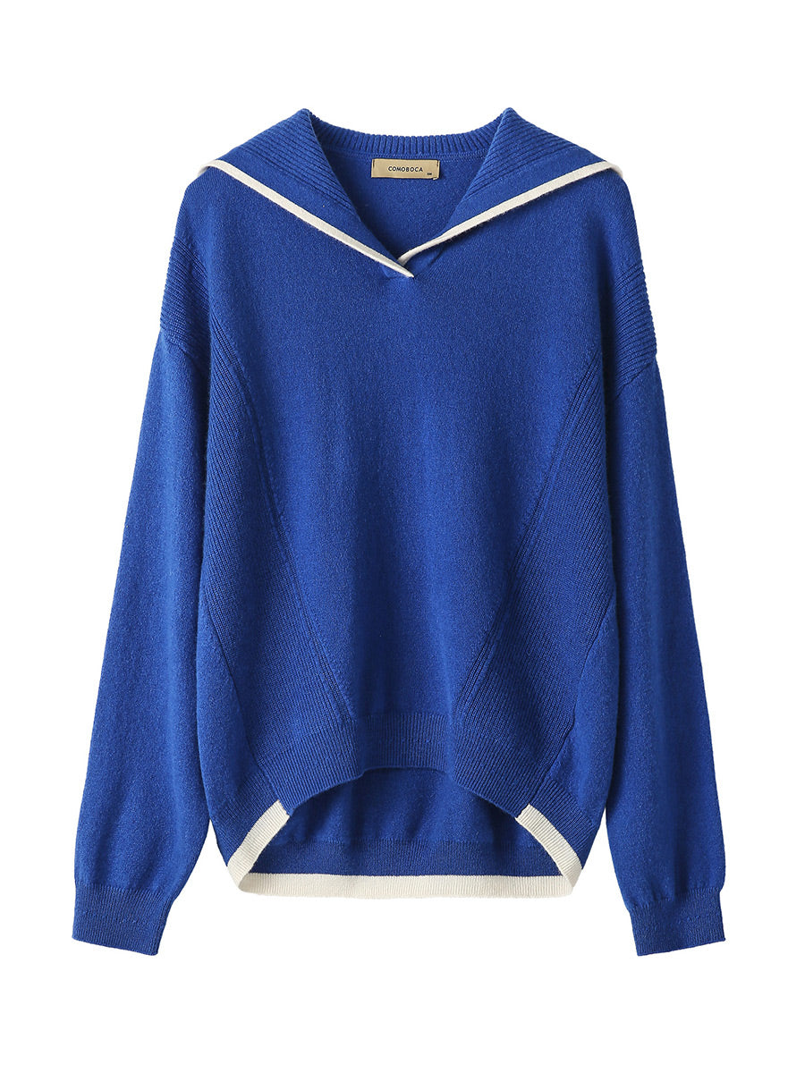 COMOBOCA 100% Cashmere Women's Sailor Collar Sweater