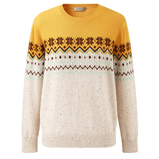COMOBOCA 100% Cashmere Women's Fair Isle Round Neck Knit Sweater