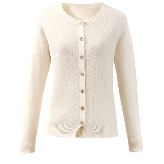 COMOBOCA 100% Wool Women's Round Neck Cardigan Sweater