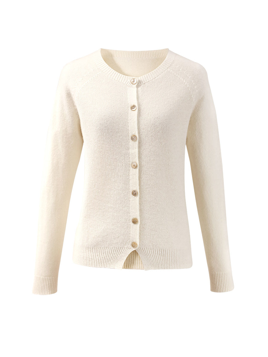 COMOBOCA 100% Wool Women's Round Neck Cardigan Sweater