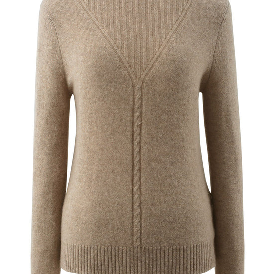 COMOBOCA BROWN 100% Cashmere Mock Neck Ribbed Knit Sweater