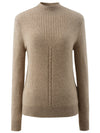 COMOBOCA BROWN 100% Cashmere Mock Neck Ribbed Knit Sweater